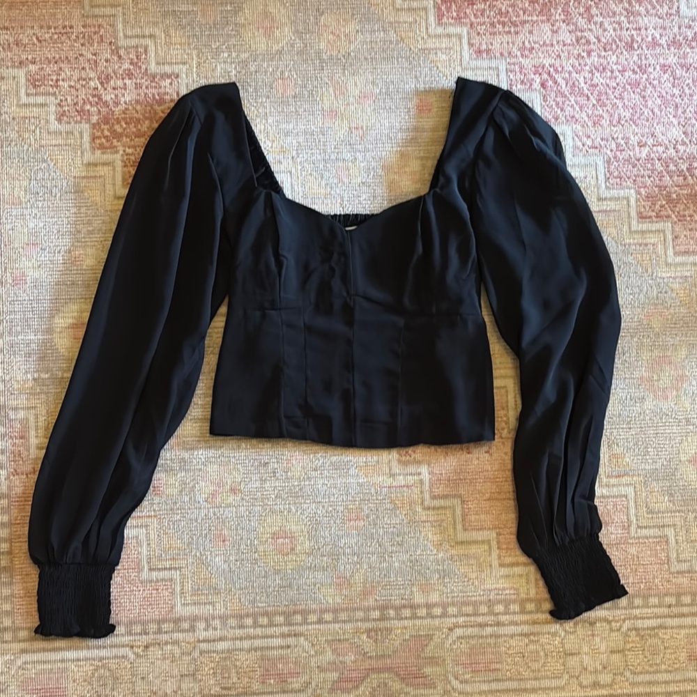 Abercrombie & Fitch Black Puff Sleeve Crop Blouse
